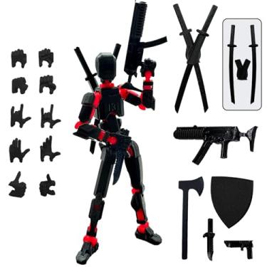 Imagem de QAONIE (Montagem concluída) Figura impressa em 3D 14 cm Dummy13 com conjunto de expansão de arma e suporte, brinquedo móvel mecânico de corpo inteiro, decoração de mesa (preto)