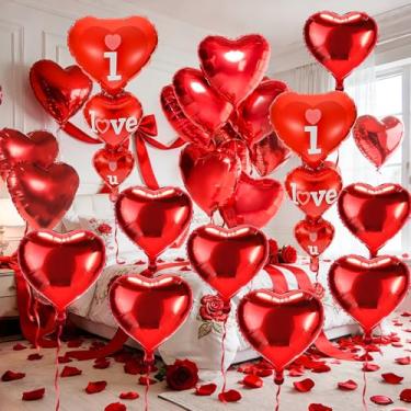 Imagem de 20 + 2 I Love You Balloons - Helium Supported - Love Balloons - Valentines Day Decorations and Gift Idea for Him or Her, Wedding Birthday Decorations | Valentine Balloons,Ribbon & Straw Included