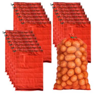 Imagem de Afahok Pacote com 50 sacos de cebola de malha, 61 x 35 cm, saco reutilizável de armazenamento de vegetais de 10 kg, saco de cebola, sacos de produtos de malha para armazenamento de vegetais e frutas