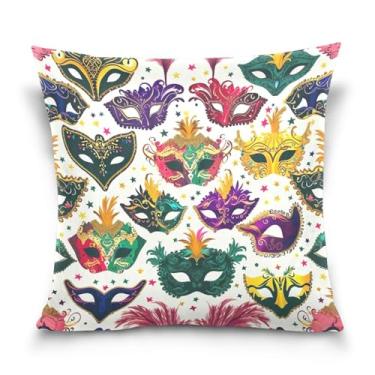 Imagem de Blueangle Capas de almofada padrão de máscaras de carnaval - 50 x 50 cm, decoração de férias de fazenda para sofá de casa (64)
