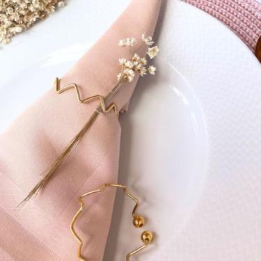 Imagem de 06 Anel Porta Guardanapo Casamento Mesa Jantar Ondas Dourado