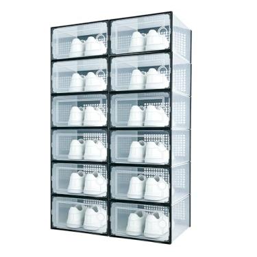 Imagem de SUGOOE Pacote com 12 caixas de armazenamento de sapatos, organizador de sapatos empilhável de plástico transparente para armário, sapateira dobrável com tampas para entrada, armário, embaixo da cama