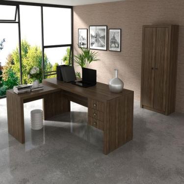 Imagem de Conjunto Escritório com Armário 2 Portas e Mesa MDP Branco Tecnomobili