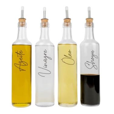 Imagem de Galheteiros de Vidro 525ml com Bico Dosador de Cortiça (Azeite, Vinagre, Óleo e Shoyu)