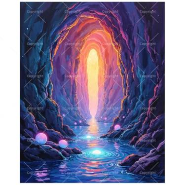 Imagem de TAOPAOLAB Kit Fantasy Paint by Numbers para adultos - Túnel místico DIY e pintura reflexiva de água em tela 40,6 x 50 cm, conjunto de tinta acrílica, adequado para iniciantes, arte para decoração de