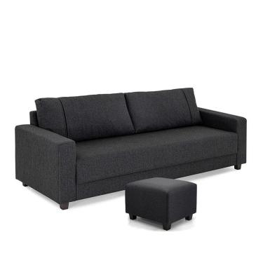 Imagem de Sofá 3 Lugares e Puff Herval Clean Linho Grafite, 200 cm