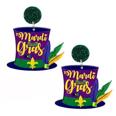 Imagem de Brincos femininos de carnaval com pingente de chapéu de carnaval com glitter verde brincos leves para presentes de festa de carnaval, Large, Plástico, Sem pedra preciosa
