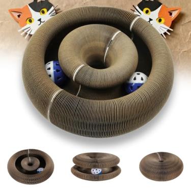 Imagem de Brinquedo arranhador magnético de órgão mágico, placa de papelão extragrossa e grande conectável com bola de sino, brinquedo de enriquecimento interativo para gatos e gatinhos internos (pacote com 2)