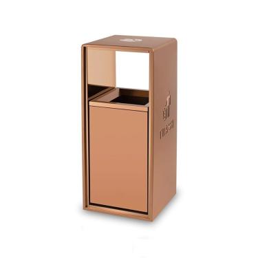 Imagem de Lata de lixo ao ar livre Pilar quadrado da cinza do metal lata de lixo exterior, branco ouro grande comercial agregado familiar moderno(Gold)