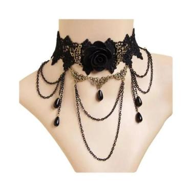 Imagem de Colar Choker Vintage De Veludo Rosa Com Franjas, Acessório De Moda Gót