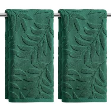 Imagem de Artoid Mode 2 peças de toalhas de mão de primavera jacquard verde escuro folhas 3D para banheiro, 100% algodão macio absorvente toalha de decoração de banheiro, 14,7 x 29,5 polegadas
