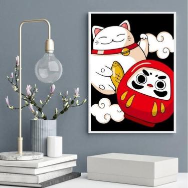 Imagem de Quadro Decorativo Maneki Neko E Daruma 45X34Cm - Com Vidro