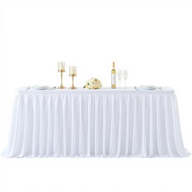 Imagem de Saia de mesa branca retangular, saias de mesa de 1,8 m, para professores, sala de aula, dormitório, mesa, chá de bebê, festa de aniversário, formatura, banquete, casamento, poliéster, plissado, saia