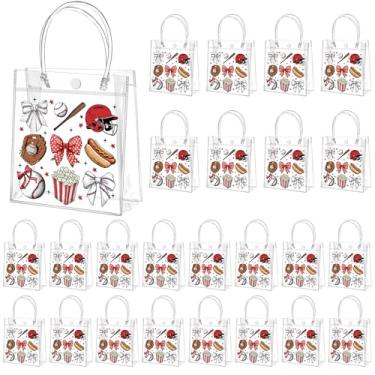 Imagem de Tioncy 24 peças de sacos de presente de festa de PVC transparente com alças de beisebol a granel plástico transparente guloseimas biscoitos sacos de doces tema esportivo lembrancinha de festa para
