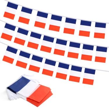 Imagem de Bandeira da França, Pequena Mini Bandeiras Francesas Decoração Patriótica para Festa, Sala de Aula, Eventos Esportivos, 90 metros e 30 Bandeiras