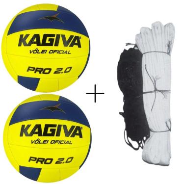 Imagem de Kit 02 Bola De Vôlei Kagiva 2.0 Pro Costurada+Rede Vôlei Master Rede Seda 5M 1Faixa Sintética-Masculino