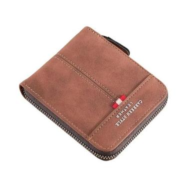 Imagem de Carteira Masculina De Couro PU Com Zíper, Estilo Vintage, Com Fita Tra