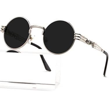 Imagem de AIEYEZO Óculos de sol redondos retrô para homens e mulheres óculos de sol polarizados modernos vintage pequenos óculos de sol redondos, Prata/cinza, MM