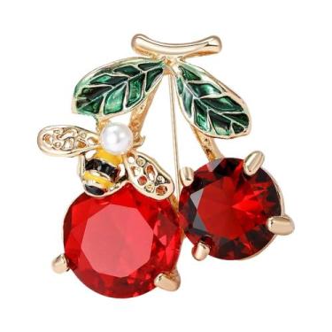 Imagem de Broches De Cereja Com Strass Unissex Para Mulheres, Pins De Frutas Em 