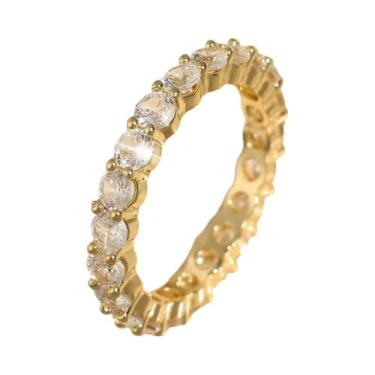 Imagem de Anel De Noivado Feminino Banhado a Ouro 18K Com Zircônia Cúbica Baguet