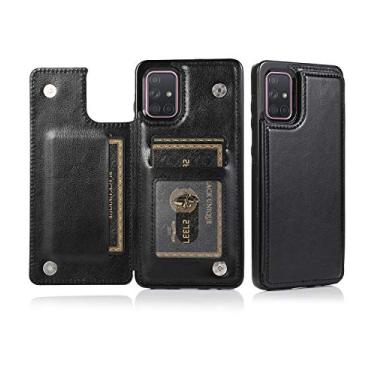 Imagem de Diaxbest Capa para Galaxy A55 5G com suporte para cartão, [compartimento para cartão] [suporte] [Interior TPU à prova de choque] Fecho magnético duplo, capa carteira flip de couro (preta, Galaxy A55