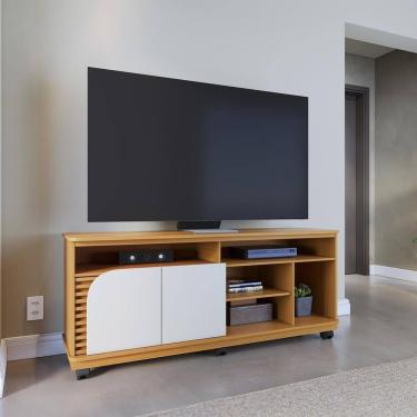 Imagem de Rack para Tv 65 Polegadas com Rodízio 2 Portas 150cm Jurere Naturale/Off White Matte