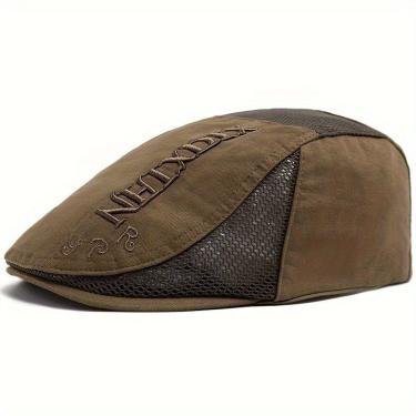 Imagem de Boina Vintage Masculino Com Letras Bordado Ajustável Em Poliéster Respirável Preto Marrom