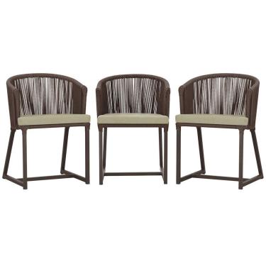 Imagem de 3 Cadeiras De Jantar Noronha Marrom Corda Náutica E7 Trama Marrom