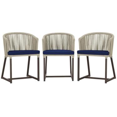 Imagem de 3 Cadeiras De Jantar Noronha Marrom Corda Náutica E10 Trama Rami