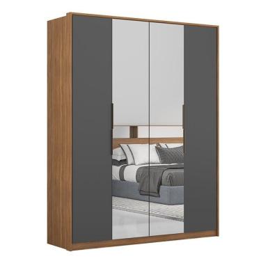 Imagem de Guarda Roupa Casal Attore 4 Portas Amêndola-grafito Com 2 Espelhos - Demartêz Amêndola-grafito