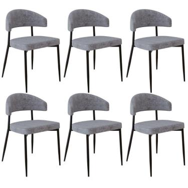 Imagem de Kit 06 Cadeiras Estofada Para Sala De Jantar Serena Preto C01 Linho Lautrec Cinza - Lyam Decor