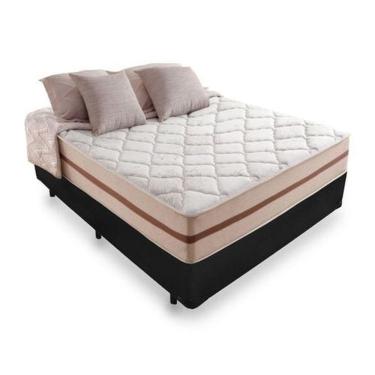 Imagem de Cama Box Casal 138 Tecido Sintético Preto Com Colchão Pillow Angel - Bello Box - Molas Ensacadas 62x138x188
