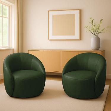 Imagem de Poltrona Decorativa Orgânica Kit 2 Lua Sintético Pu Verde D03 - D'rossi