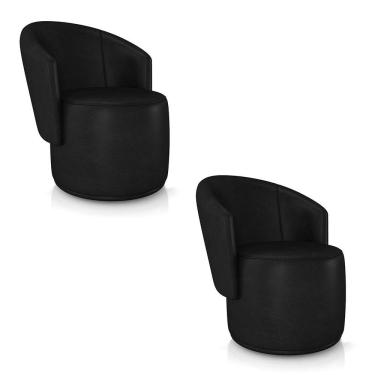 Imagem de Poltrona Decorativa Orgânica Fixa Para Sala Kit 2 Malu Sintético Pu Preto M11 - D'rossi