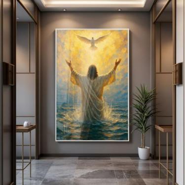 Imagem de Quadro com Moldura e Acrilico Cristal Vidro Jesus Santo para Sala, Qua