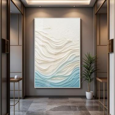 Imagem de Quadro com Moldura e Acrilico Cristal Vidro Relevo Praia para Sala, Qu