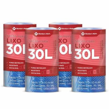 Imagem de Kit 4 rolos saco p/ lixo fundo reforçado 30l members mark pacote com 1