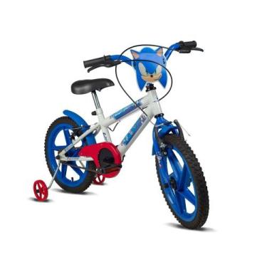 Imagem de Bicicleta Infantil Com Rodinhas Menino Aro 16 Sonic Branco e Azul Verd