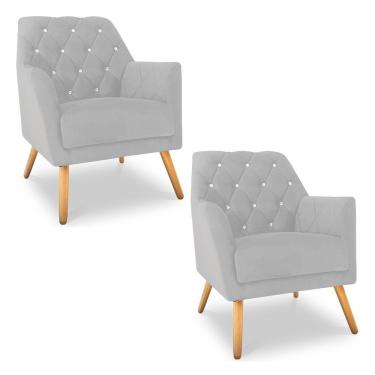 Imagem de Kit 2 Poltronas Velvet Strass Veludo Pés De Madeira - Pallazio Cor Cinza