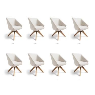 Imagem de Kit 8 Poltronas Giratórias Alana Suede Base De Madeira - Pallazio Cor Bege
