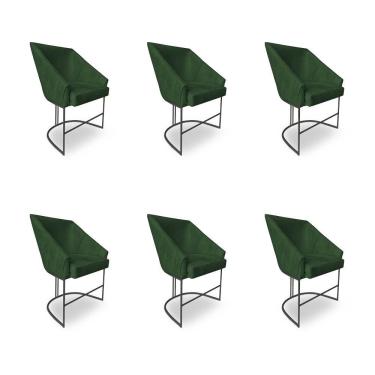 Imagem de Kit 6 Poltronas Luxo Alana Suede Base Ferro Preto - Pallazio Cor Verde