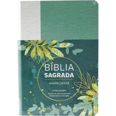 Imagem de Bíblia Sagrada Letra Gigante com Harpa Cristã Popular Floral Verde e B