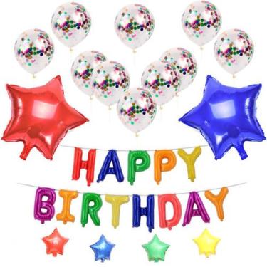 Imagem de Kit de balões Colorful Star Latex Foil 14 unidades para festa de anive