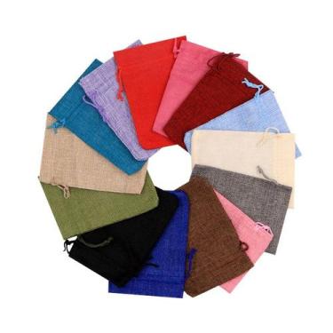 Imagem de Conjunto de sacolas de presente com cordão de poliéster estilo linho, 