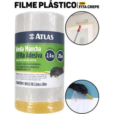 Imagem de Plástico Filme Protetor P/ Pintura C/ Fita Adesiva 2,4m X 20m Atlas Pr