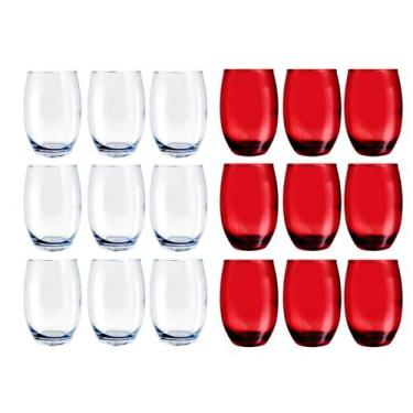 Imagem de Conjunto Copo Vidro 450ml 9 Vermelho / 9 Transparente California - PRA