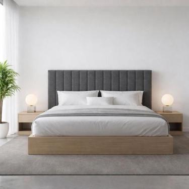Imagem de Cabeceira Cama Casal Queen Estofada Gomos 170cm x 121cm Linho Veludo -