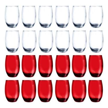 Imagem de 24 Copos de Vidro 450ML Redondo Vermelho Transparente - PRATICASA, Cal