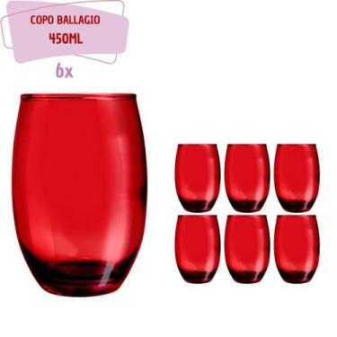 Imagem de Copos California Redondo Vidro Vermelho Mesa 450ml 6 Unidade - PRATICA