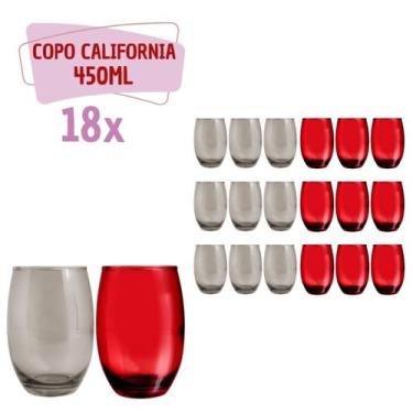 Imagem de Kit 9 Copos Vermelho +9 Copos Cinza California Redondo 450ml - PRATICA